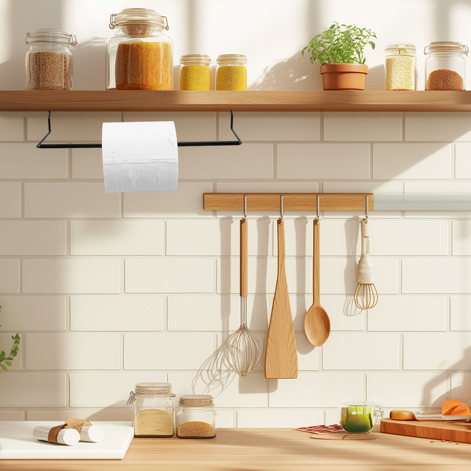 Food Storage Rack For Kitchen - Pegboard metalen keukenrek, houder voor keukenrol,