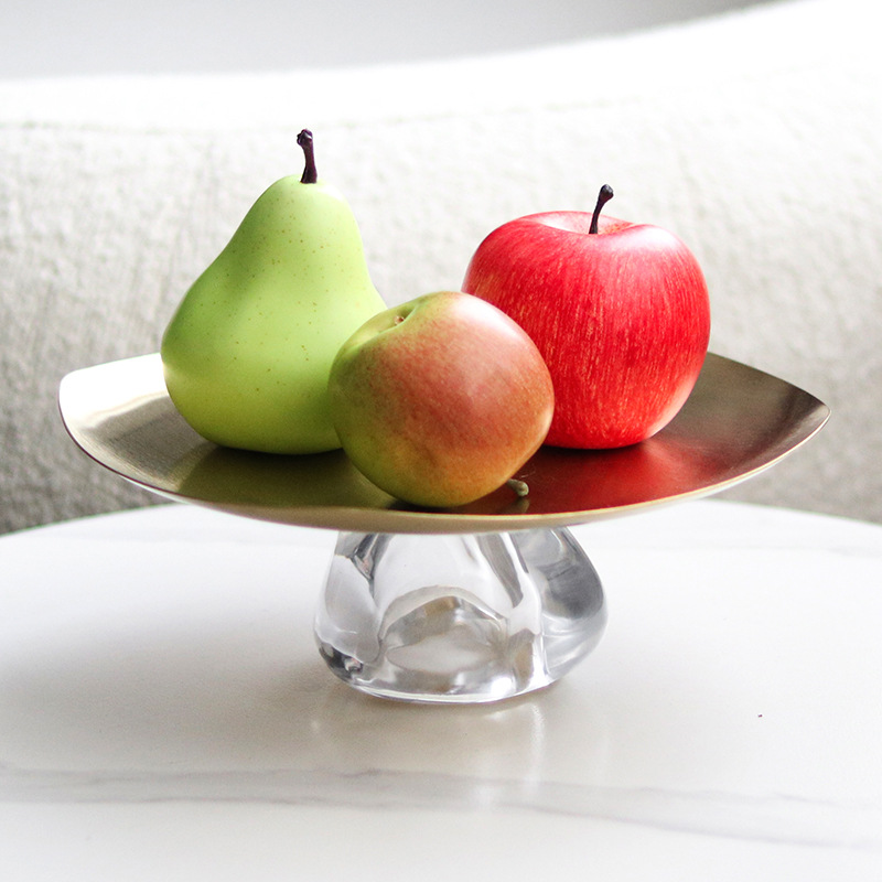 Food Storage Glass Round - Vierkant onregelmatig metalen fruitschaal, glazen onderstel,