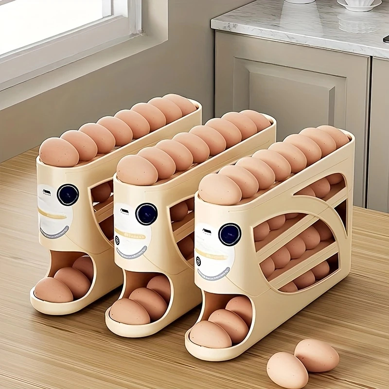 Food Storage Rack For Kitchen - 3-laags rollende eieropbergcontainer voor koelkast, biedt