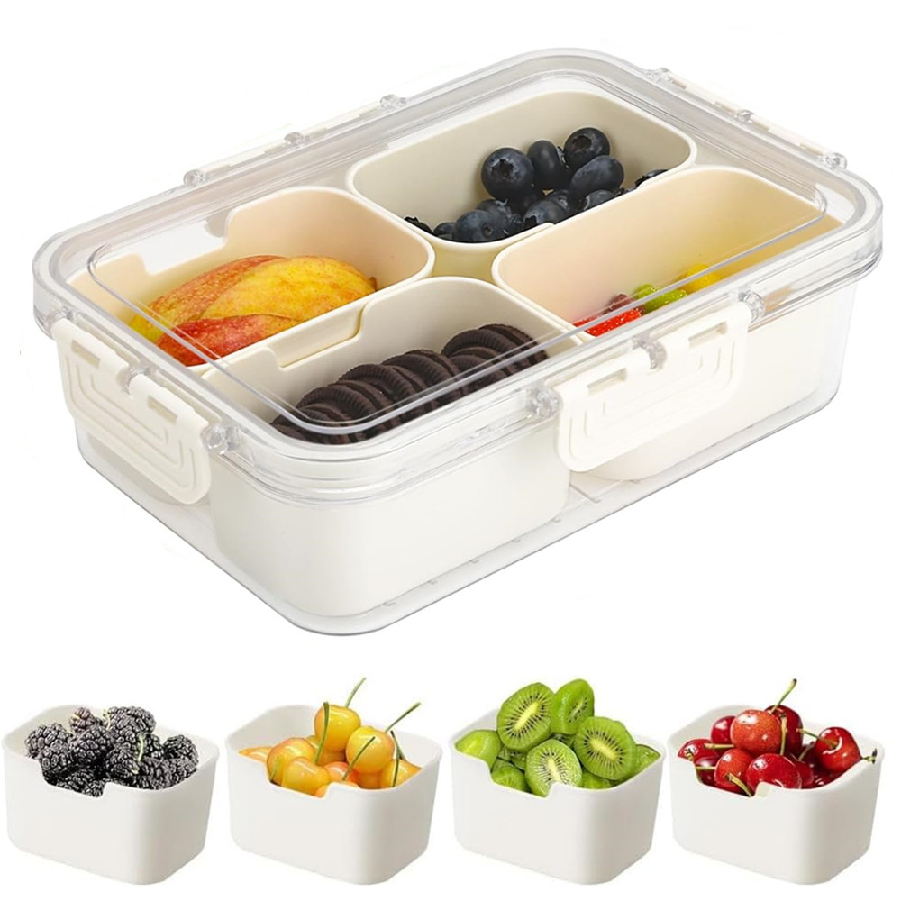 Food Storage Ideas - Draagbare voedselbewaarbox, snackbox, 4 compartimenten met