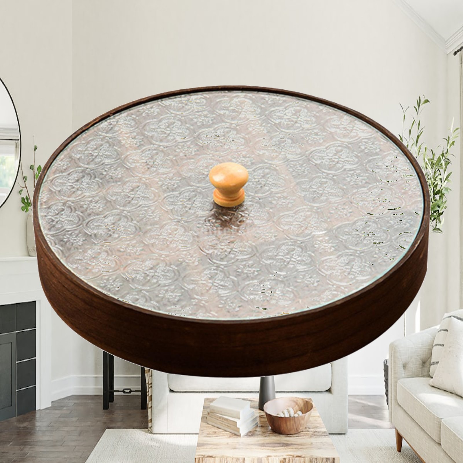 Food Storage Glass Round - Gescheiden serveerschaal met compartimenten van hout