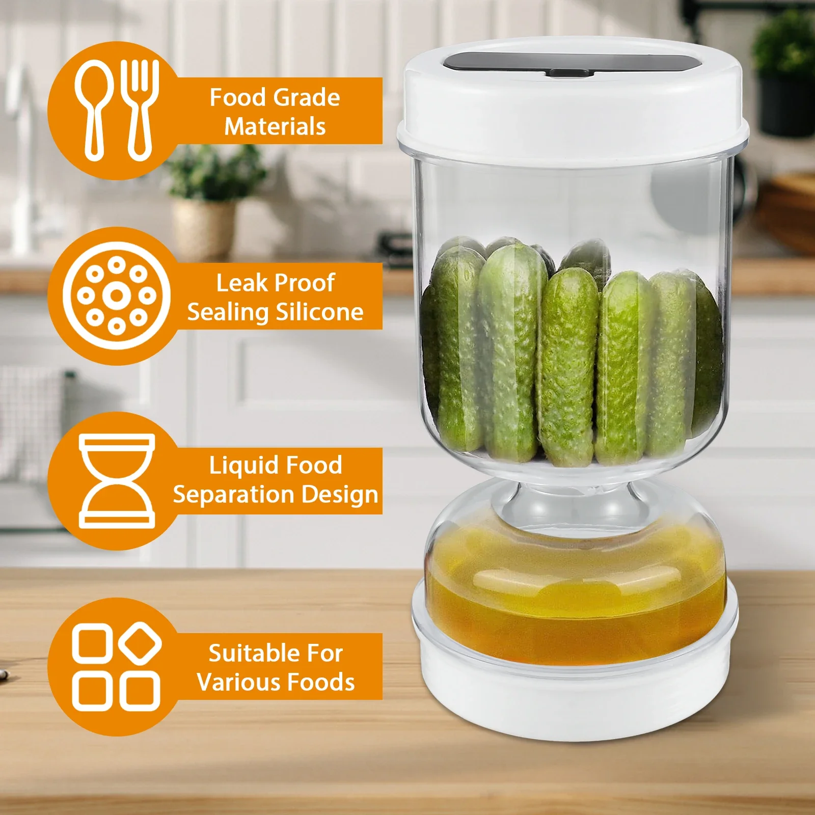 Food Storage Jars Airtight - Augurkcontainer Natte en droge scheiding Augurk