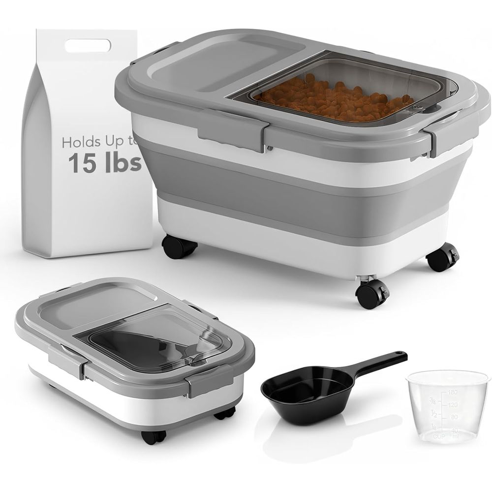 Food Storage For Dog - 15 lbs opvouwbare honden-/kattenvoeropslagcontainer met wielen