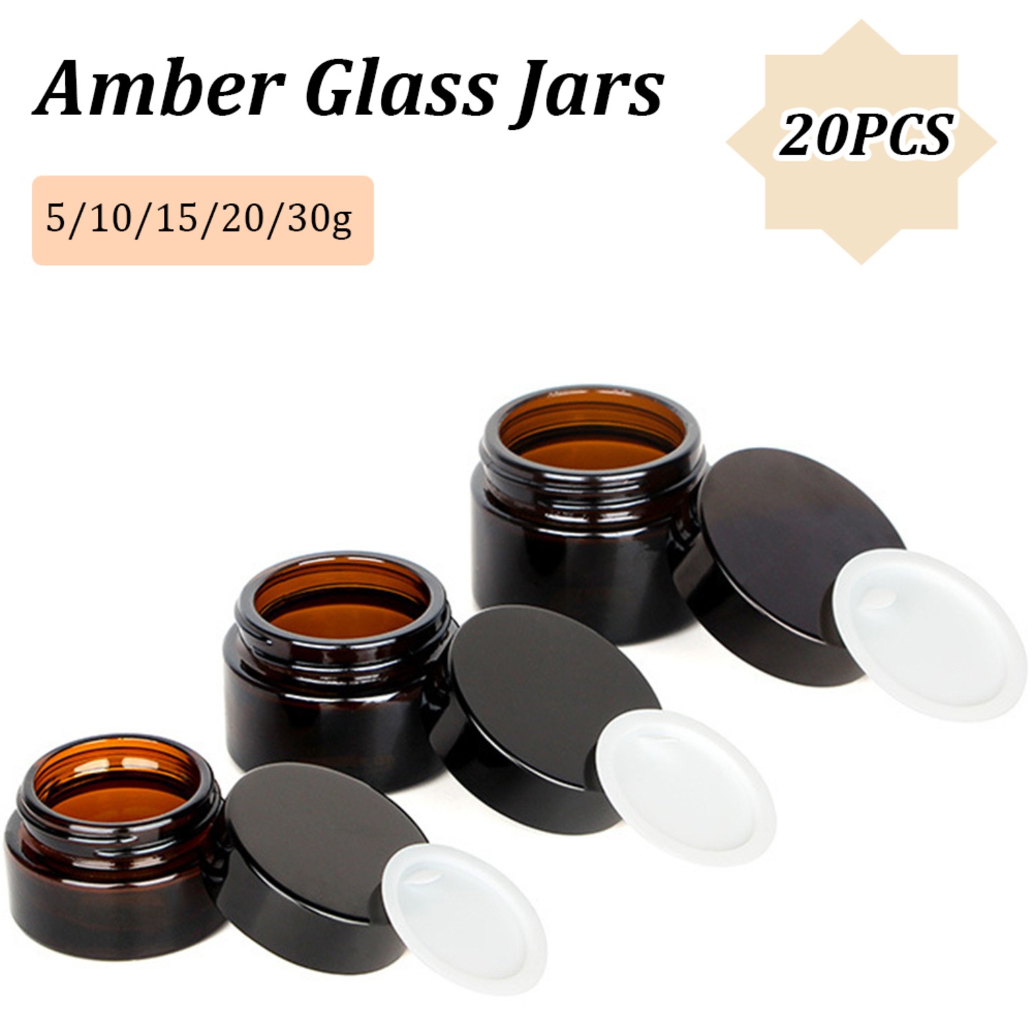 Food Storage Glass Round - 20 STKS Kleine Amber Glazen Potten