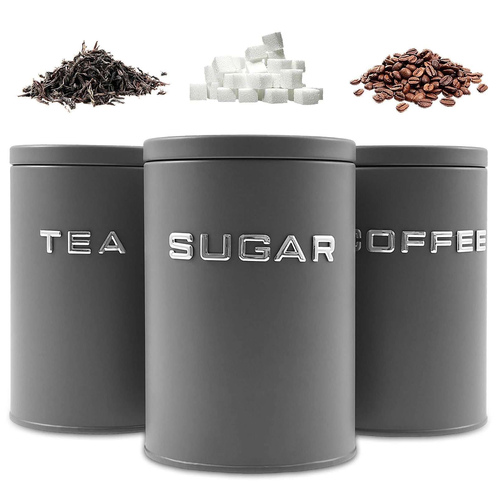 Food Storage Jars With Lids - 3-delige thee koffie suikerbus pot metalen