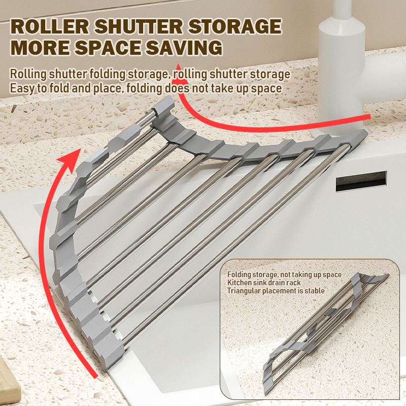 Food Storage Rack For Kitchen - Roestvrijstalen gootsteen afdruiprek, draagbaar droogrek, opvouwbare