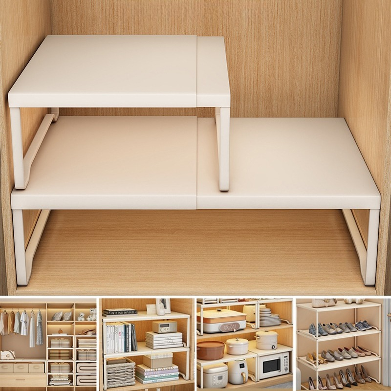 Food Storage Rack For Kitchen - Uitbreidbaar stapelbaar opbergrek van koolstofstaal, kledingkastorganizer,
